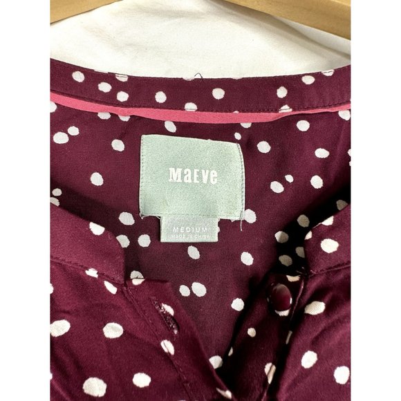 Anthropologie Maeve Polka Dot Blouse size Medium Maroon/White - Picture 2 of 7